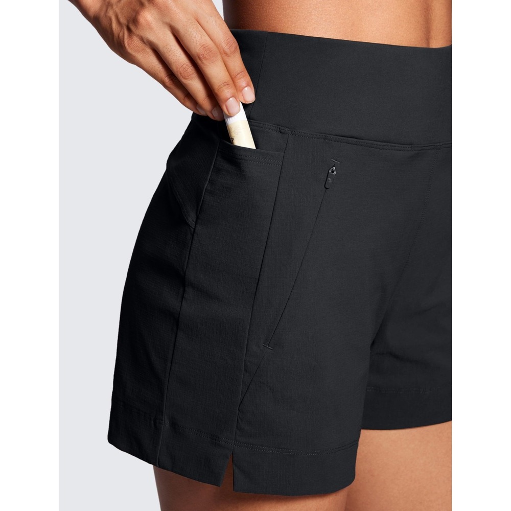 CRZ YOGA Mid Waisted Split Hiking Shorts 4" Black Athletic Womens Sz XL Pockets - Picture 3 of 4